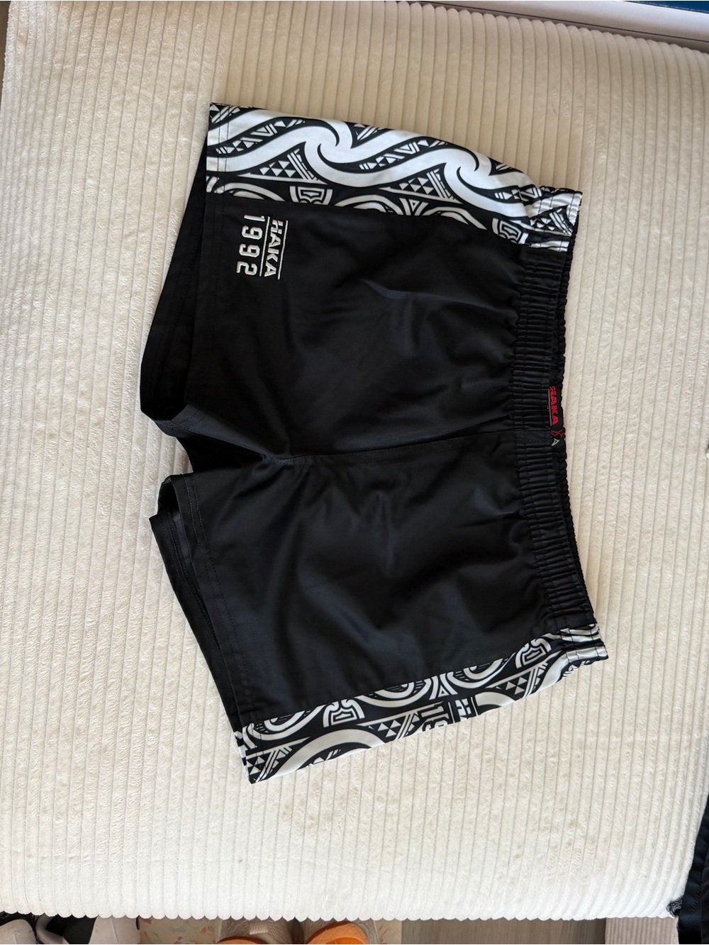 Black Athletic Shorts with White Tribal Trim